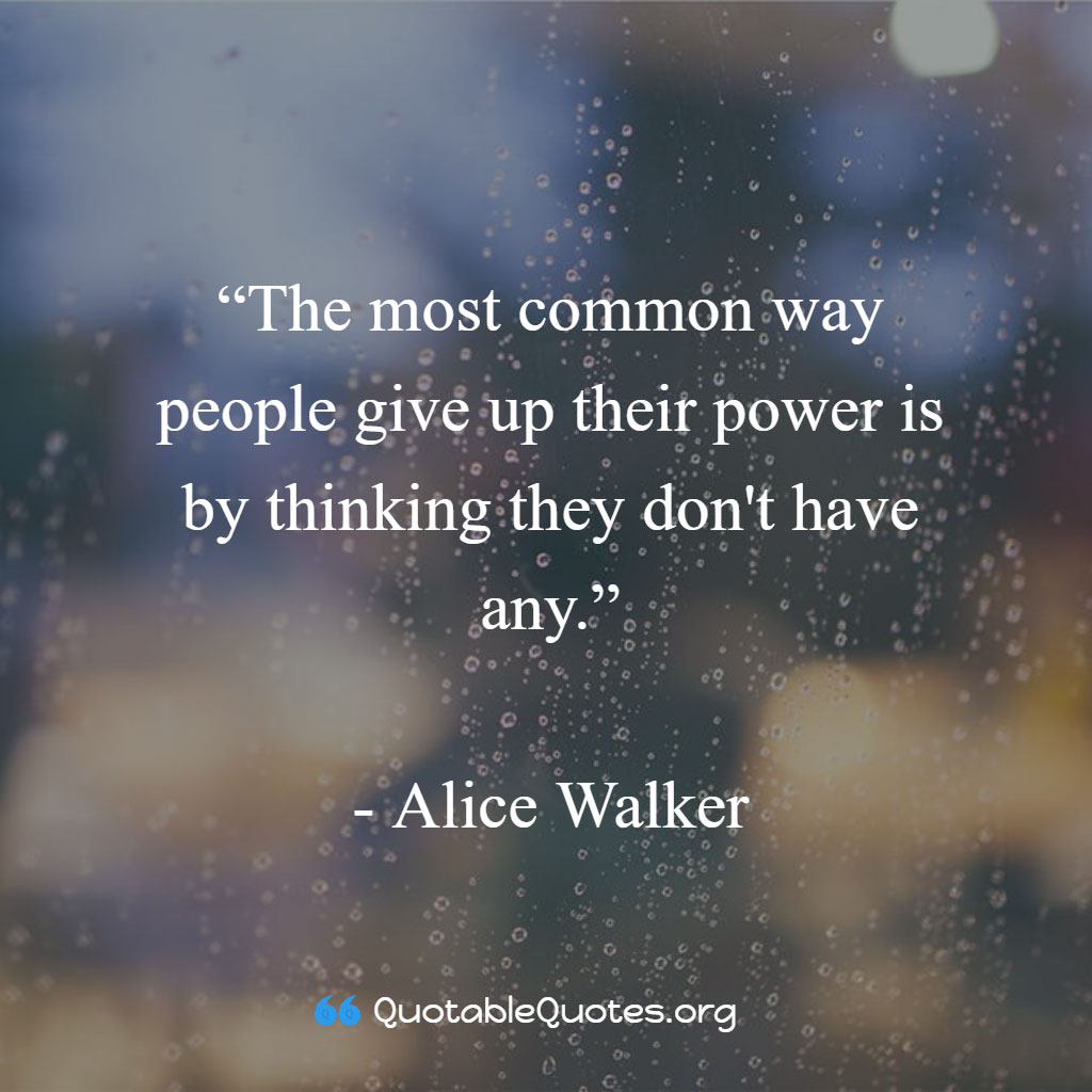 Alice Walker says The most common way people give up their power is by thinking they don't have any.
